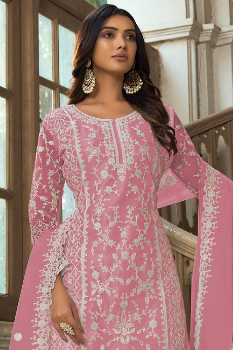 Women's Rose Net Embroidered Dori Salwar Kameez Suit Set