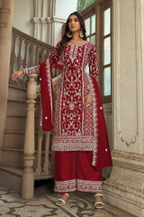 Women's Maroon Net Embroidered Dori Salwar Kameez Suit Set