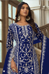 Women's Navy-Blue Net Embroidered Dori Salwar Kameez Suit Set