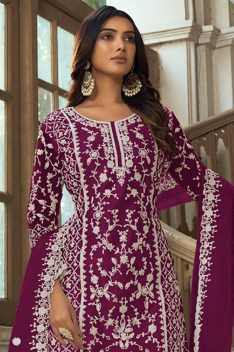 Women's Purple Net Embroidered Dori Salwar Kameez Suit Set