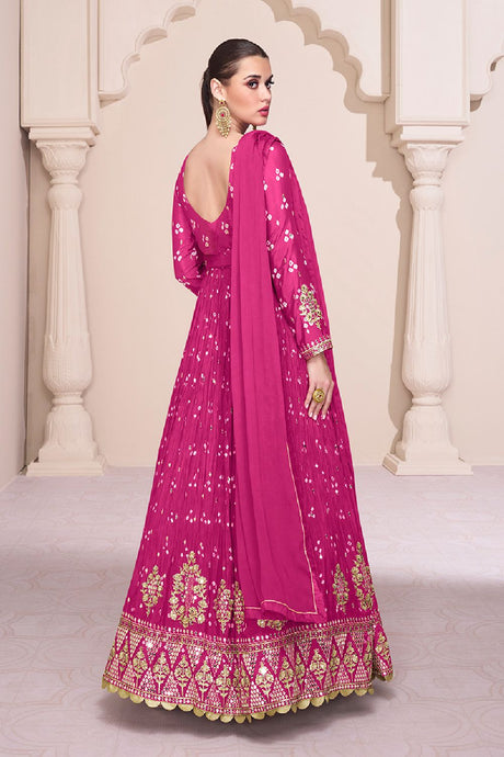Women's Rani-pink Silk Embroidered Zari Work Salwar Kameez Suit Set
