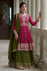 Women's Crimson Georgette Embroidered Sequins Work Lehenga Suit Set