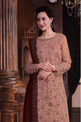 Women's Dark-peach Net Embroidered Zari Work Palazzo Suit Set