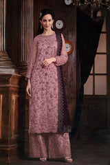 Women's Mauve Net Embroidered Zari Work Palazzo Suit Set