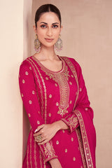 Women's Magenta Silk Embroidered Zari Work Sharara Suit Set