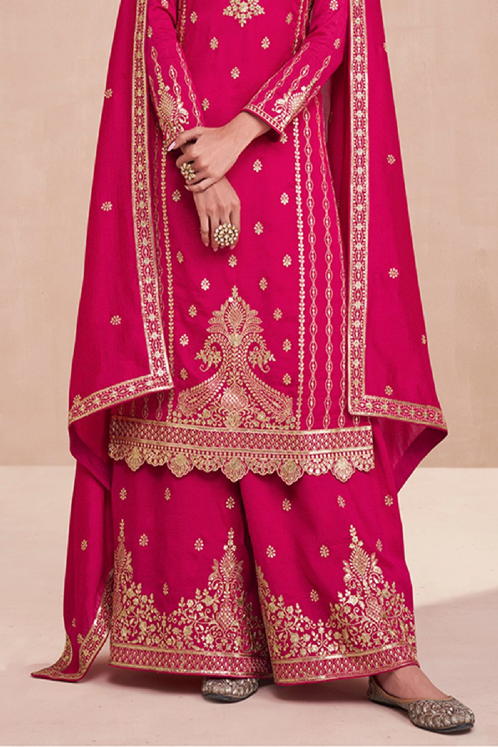 Women's Magenta Silk Embroidered Zari Work Sharara Suit Set