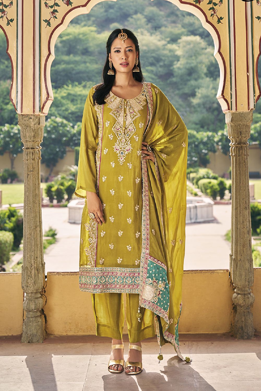 Women's Mustard Silk Embroidered Dori Salwar Kameez Suit Set