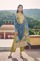 Women's Mustard Silk Embroidered Dori Salwar Kameez Suit Set