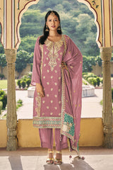 Women's Salmon Silk Embroidered Dori Salwar Kameez Suit Set