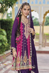 Women's Violet Silk Embroidered Zari Work Salwar Kameez Suit Set