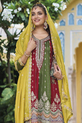 Women's Mehendi Silk Embroidered Zari Work Salwar Kameez Suit Set