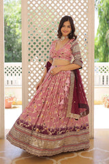 Pink Jacquard Sequins Lehenga Choli