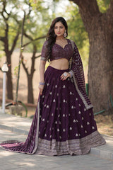 Wine Faux Georgette Sequins Lehenga Choli