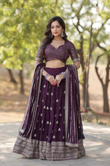 Wine Faux Georgette Sequins Lehenga Choli