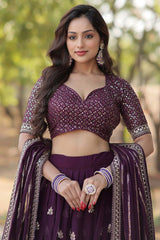 Wine Faux Georgette Sequins Lehenga Choli