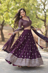 Wine Faux Georgette Sequins Lehenga Choli