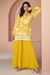 Yellow Georgette Embroidered Readymade Suits