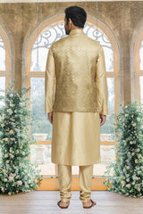 Gold Brocade Solid Kurta Pyjama Jacket Set