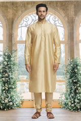 Gold Brocade Solid Kurta Pajama Jacket Set