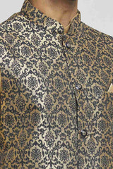 Gold Brocade Solid Kurta Pajama Jacket Set