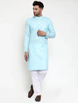 Men's Blue Cotton Solid Kurta Set