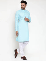 Men's Blue Cotton Solid Kurta Set