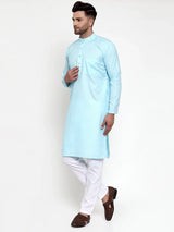 Men's Blue Cotton Solid Kurta Set