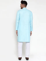 Men's Blue Cotton Solid Kurta Set