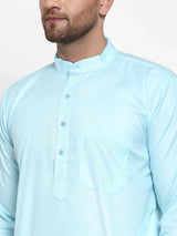 Men's Blue Cotton Solid Kurta Set