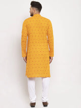 Men's Yellow Cotton Blend Printed Kurta Top