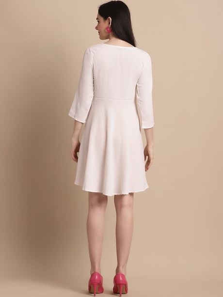 Women's White Solid  A-Line Dress