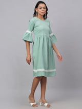 Women's Green Solid Fit And Flare Dress