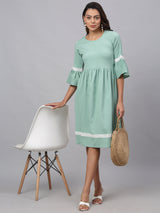 Women's Green Solid Fit And Flare Dress