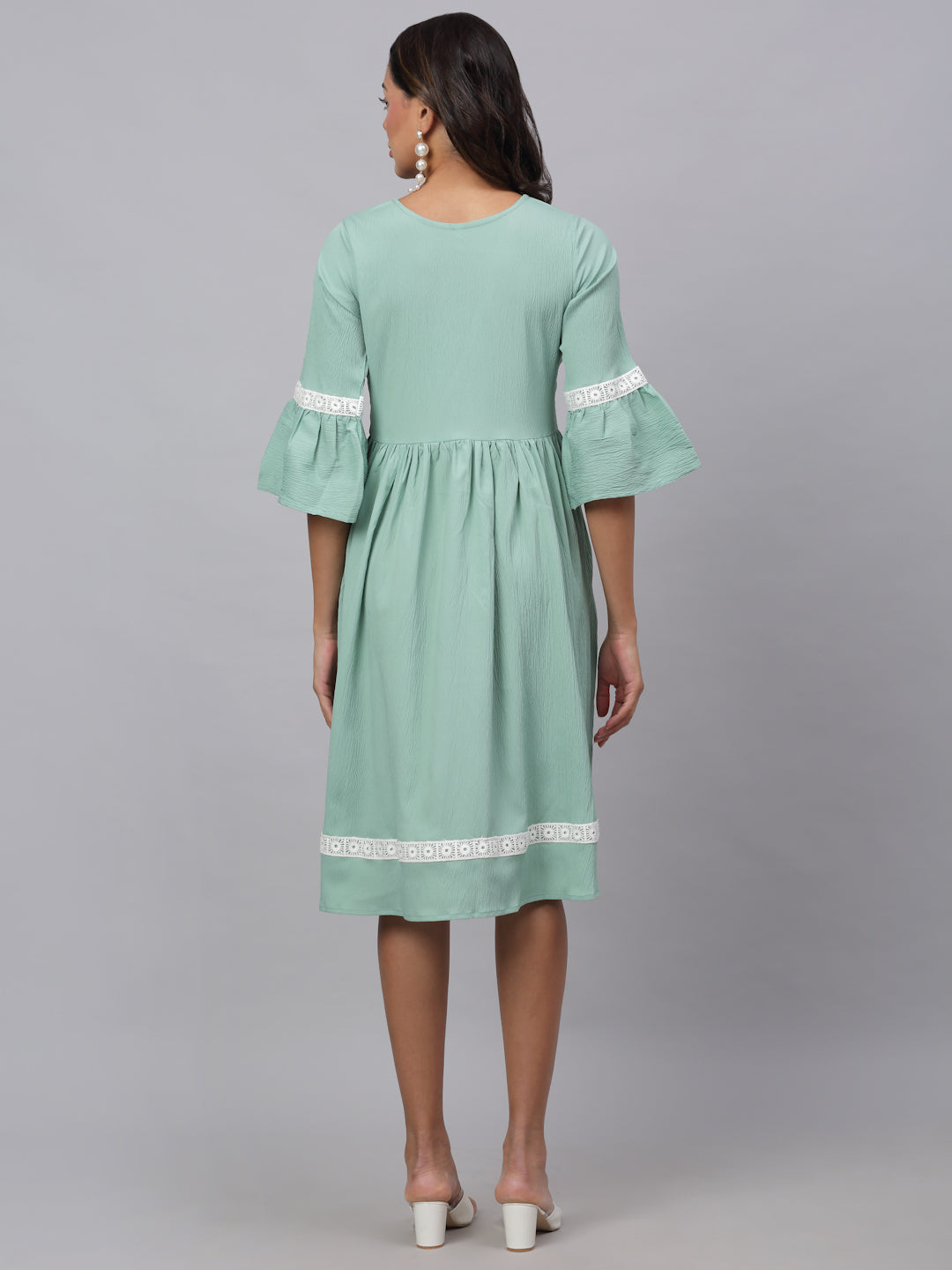 Women's Green Solid Fit And Flare Dress