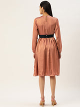 Women's Peach-Colored Satin Dress With Belt