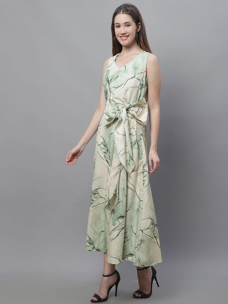 Women's Green Printed A-Line Dresses