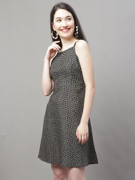 Women's Grey Floral Printed A-Line Dresses
