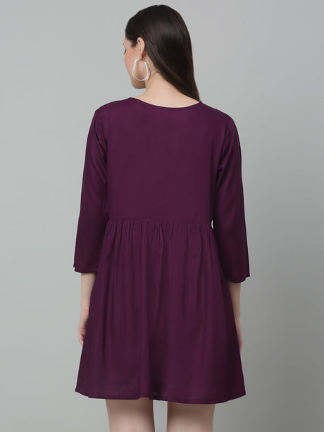 Women's Purple Embroidered A-line Dress