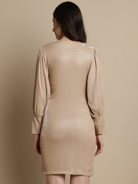 Women's Shimmer Puff Sleeves Bodycon Dress