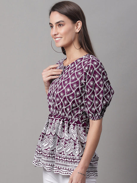 Women's Purple Chikankari Sequen Work Empire Top