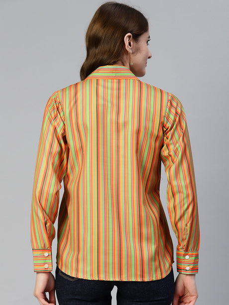 Women's Multi-Color Striped Double Pocket Shirt Style Top