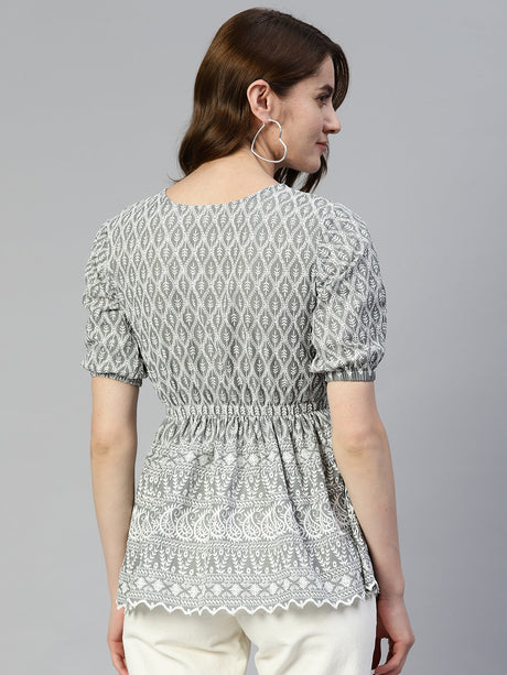 Women's Grey Chikankari Work Empire Top