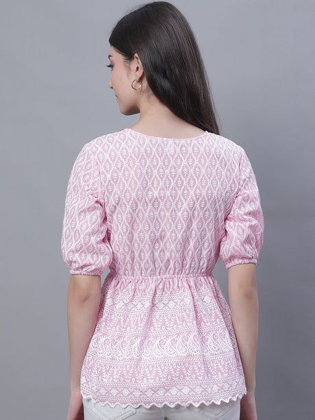 Women's Pink Chikankari Work Empire Top