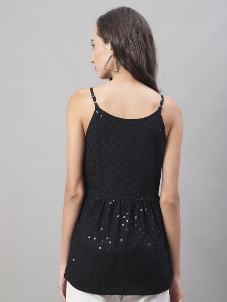 Women's Black Chikankari Sequin Work Empire Top