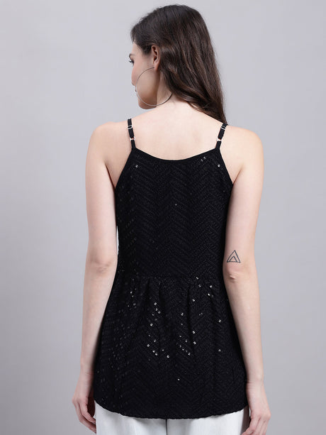 Women's Black Chikankari Sequin Work Empire Top