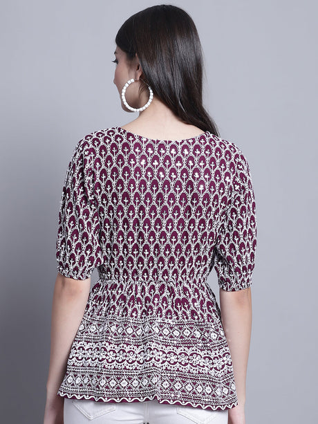 Women's Purple Chikankari And Sequins Work Empire Top