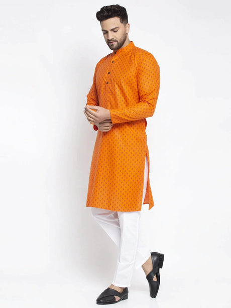 Men's Orange Regular Style Cotton Abstract Kurta Set