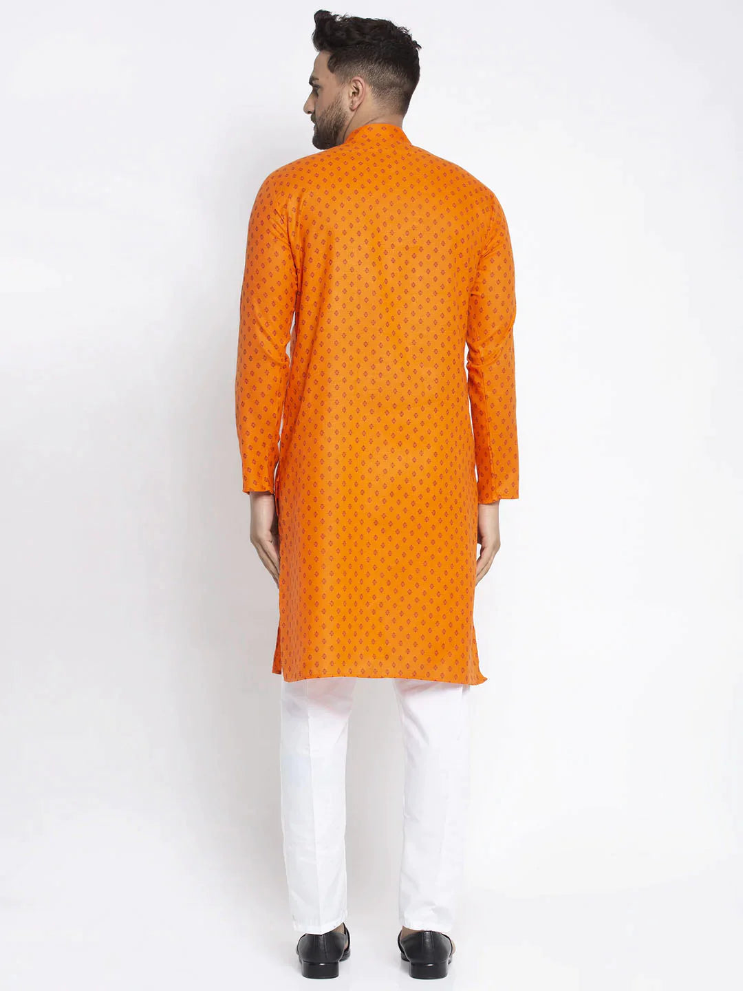 Men's Orange Regular Style Cotton Abstract Kurta Set