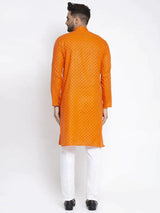 Men's Orange Regular Style Cotton Abstract Kurta Set