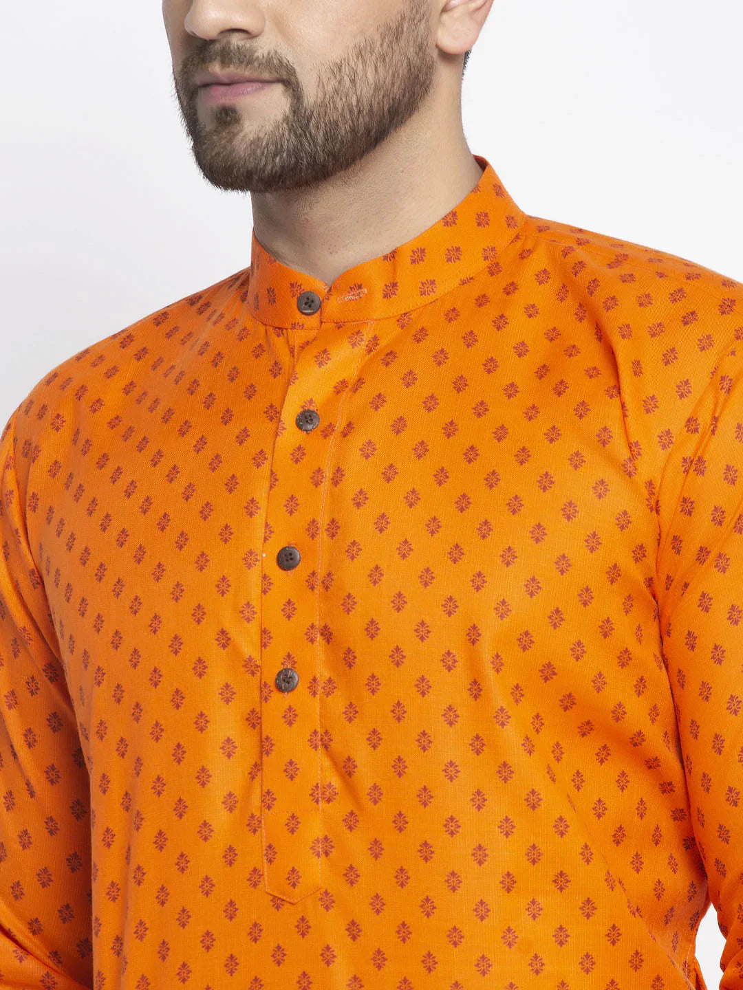 Men's Orange Regular Style Cotton Abstract Kurta Set